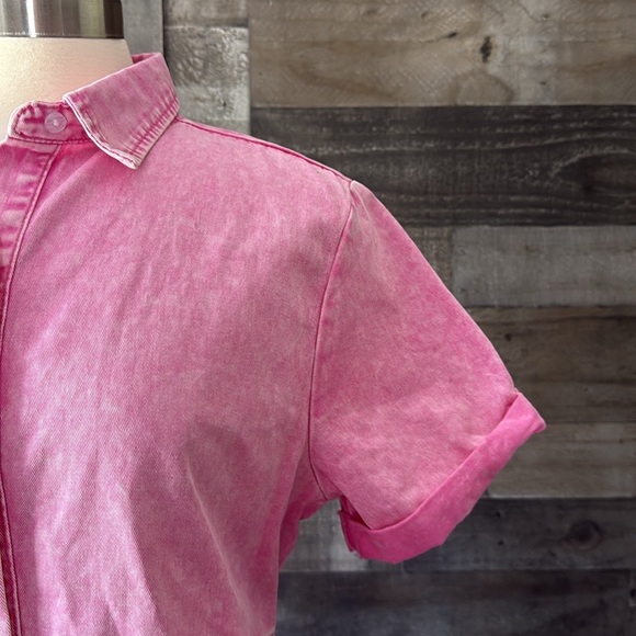 Pink denim button up dress medium pastel hyper feminine Barbiecore festival boho - Picture 4 of 12